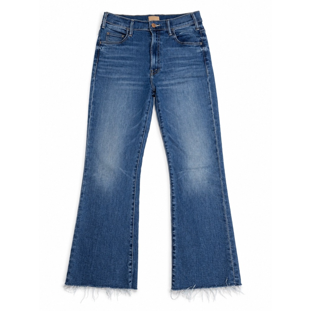 Mother Lil Hustler Ankle Fray Jeans Healing Jar Blue Flare Raw Hem Size 29